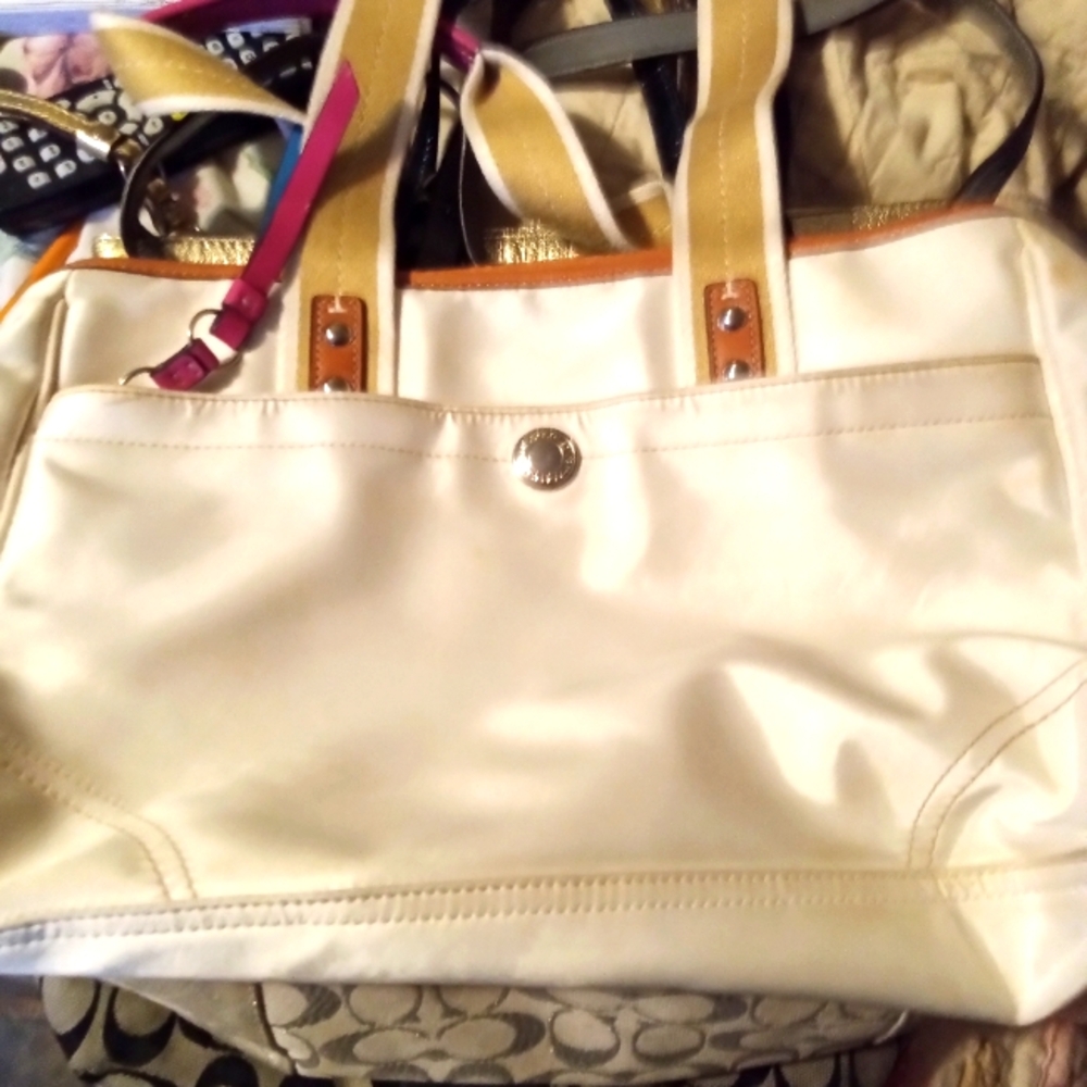 Elegant Cream Coach Tote Bag